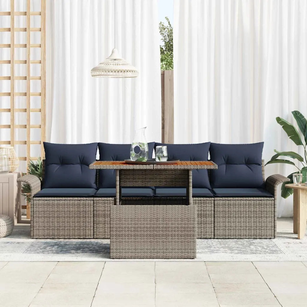 Set Divano da Giardino con cuscino 5 pcs grigio e blu navy