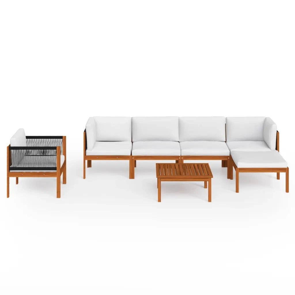Set da Giardino 7 pz con Cuscini in Legno Crema, Acacia e Corda 3057882