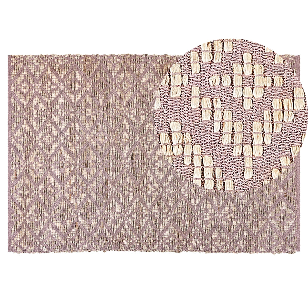 Tappeto rettangolare in cotone e iuta beige e rosa 140 x 200 cm soggiorno camera da letto