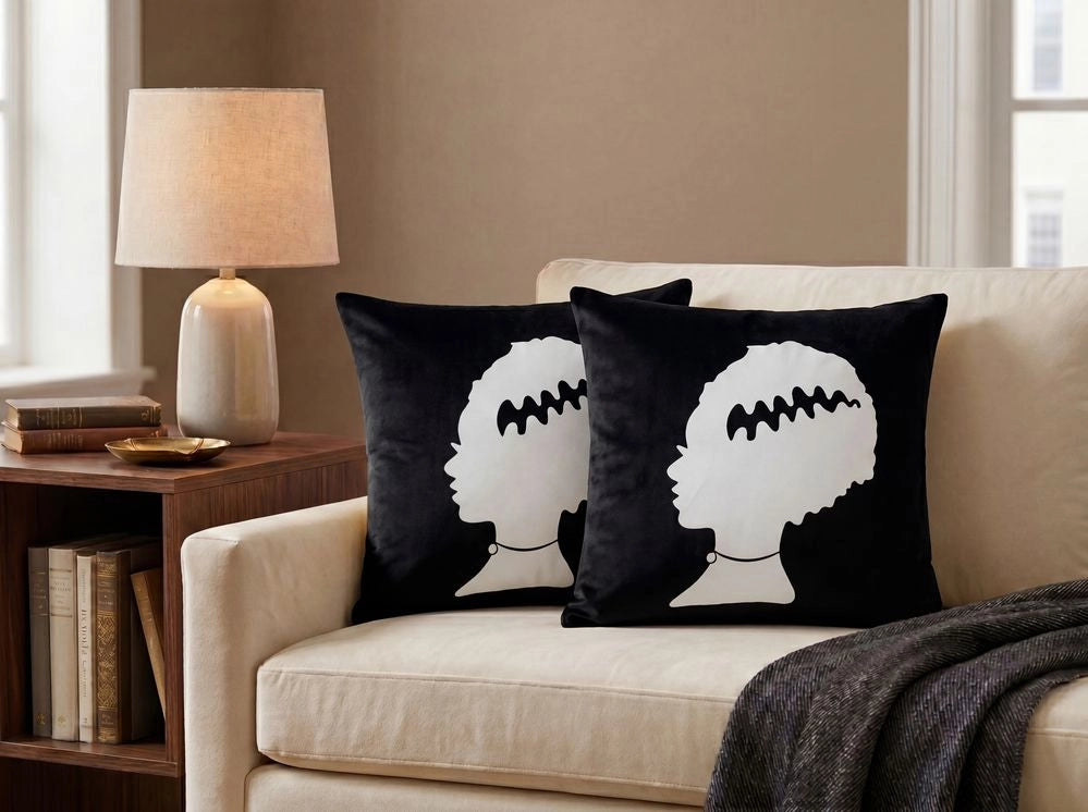 Cuscino Decorativo Velluto Nero sposa Frankenstein 45 x 45 cm Quadrato Accessori Halloween Decorazione