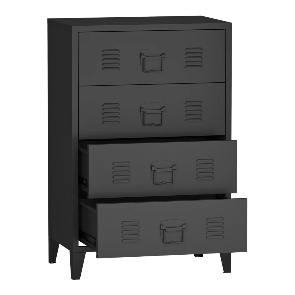 Elegante cassettiera pratico mobiletto portaoggetti in metallo con 4 cassetti acciaio 92 x 80 x 40 cm nero 03_0006839