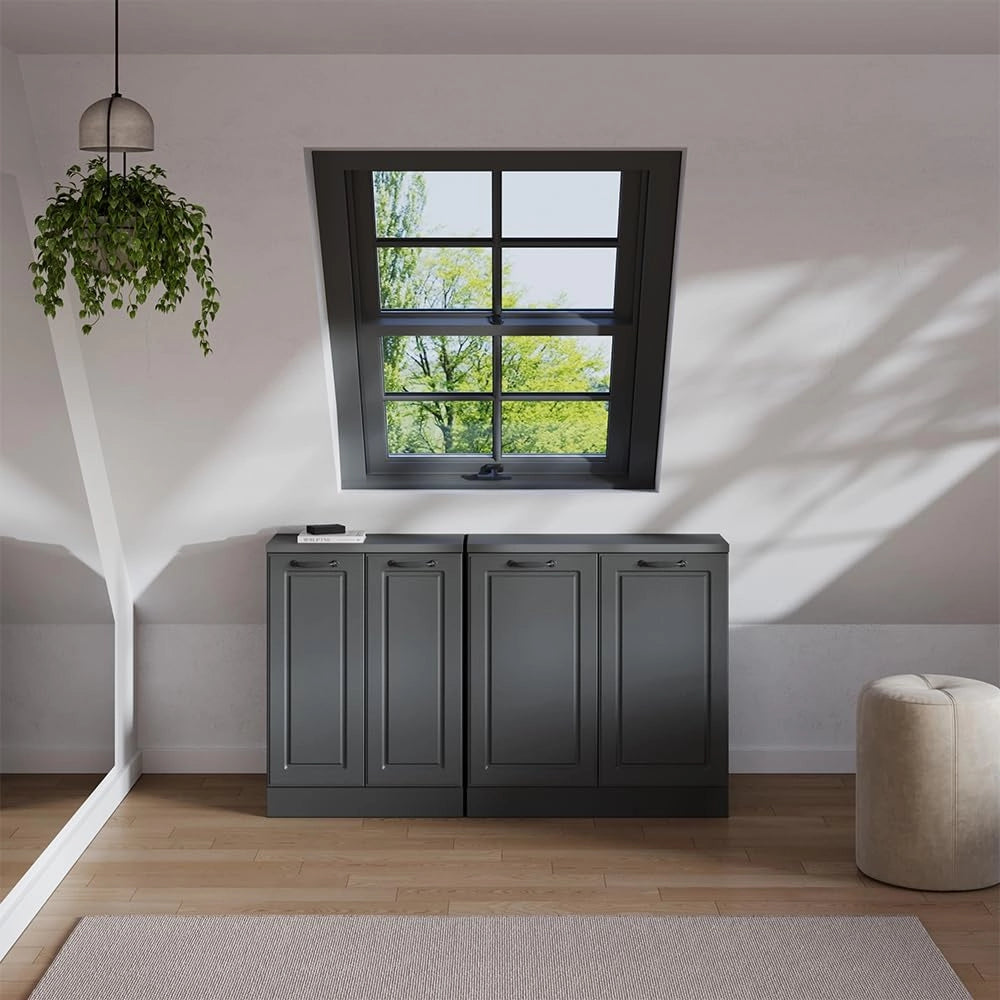 Set di mobili sottotetto Rion, Antracite casa di campagna, 140 cm Set di 2 carcasse armadio profondità 60 cm, adatto per il salvaspazio sotto tetti spioventi