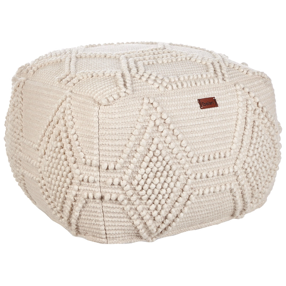 Pouf poggiapiedi moderno tessuto a mano in lana 60 x 60 x 40 cm Beige soggiorno camera da letto
