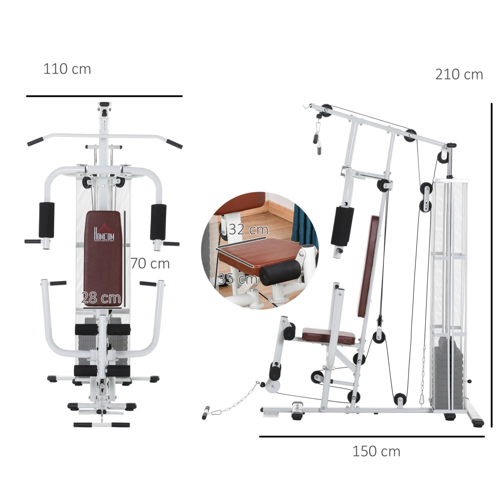 Stazione Fitness Multifunzione 150x110x210 cm in Acciaio e PU Bianco