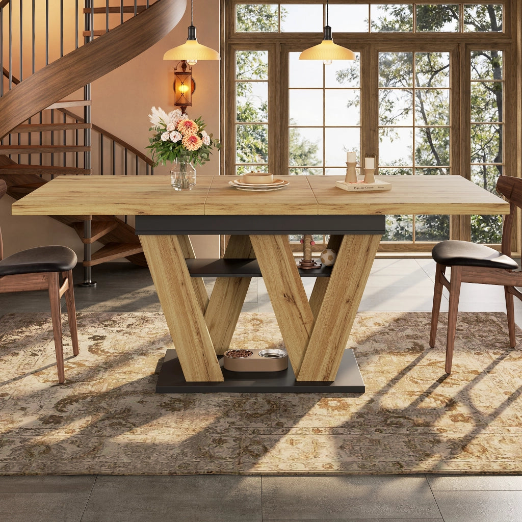 Tavolo da pranzo allungabile con vano contenitore, per cucina e soggiorno, in MDF, nero naturale, 119 × 80 cm