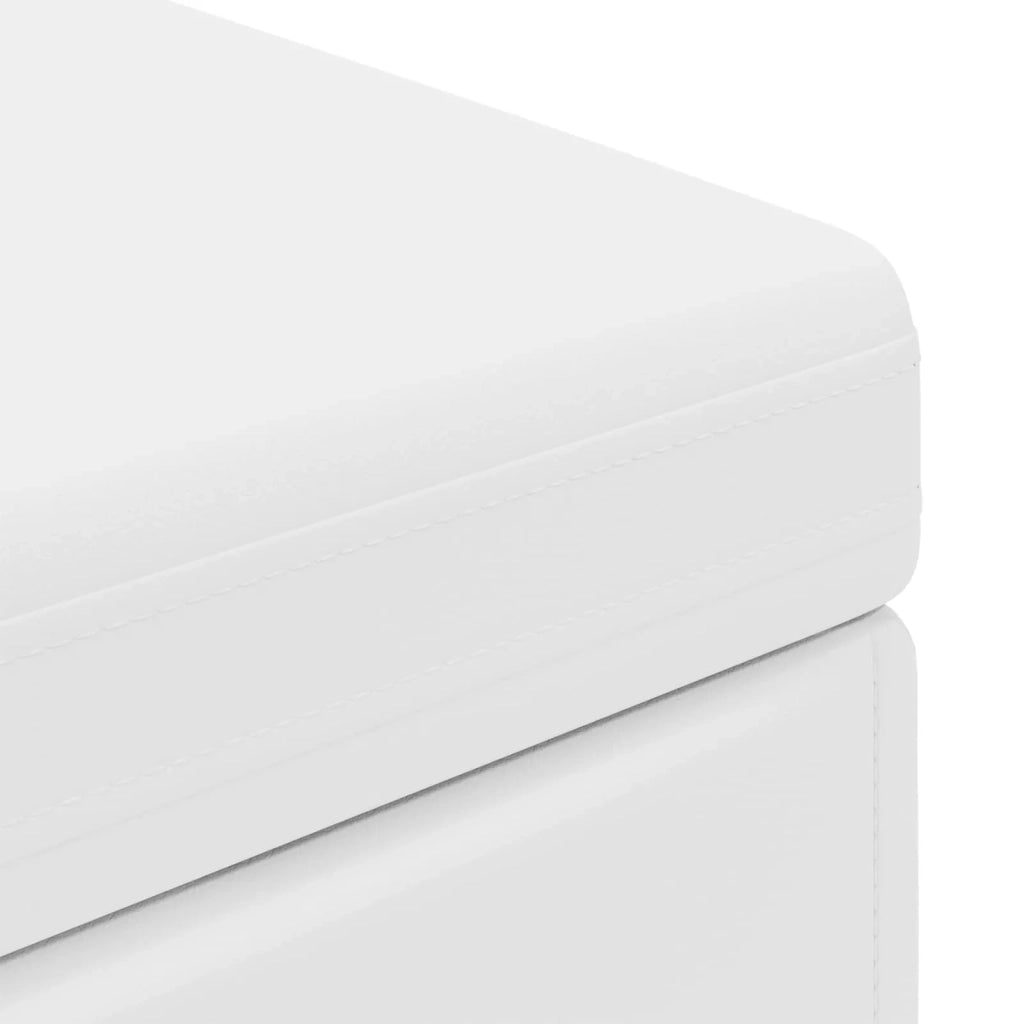 Pouf Bianco Pelle Sintetica e Legno Ingegnerizzato