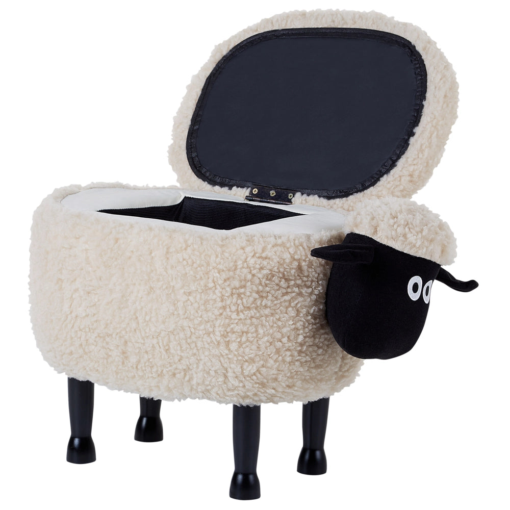 Pouf animaletto Sgabello per bambini Poggiapiedi in pelliccia sintetica beige chiaro con gambe in legno portaoggetti Seggiolino per bambini