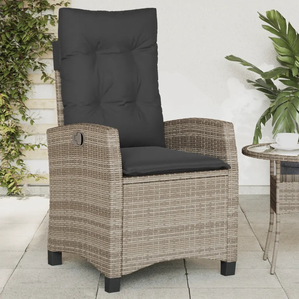 Sedia Reclinabile da Giardino | Sedie da Esterno con Cuscini Grigia in Polyrattan
