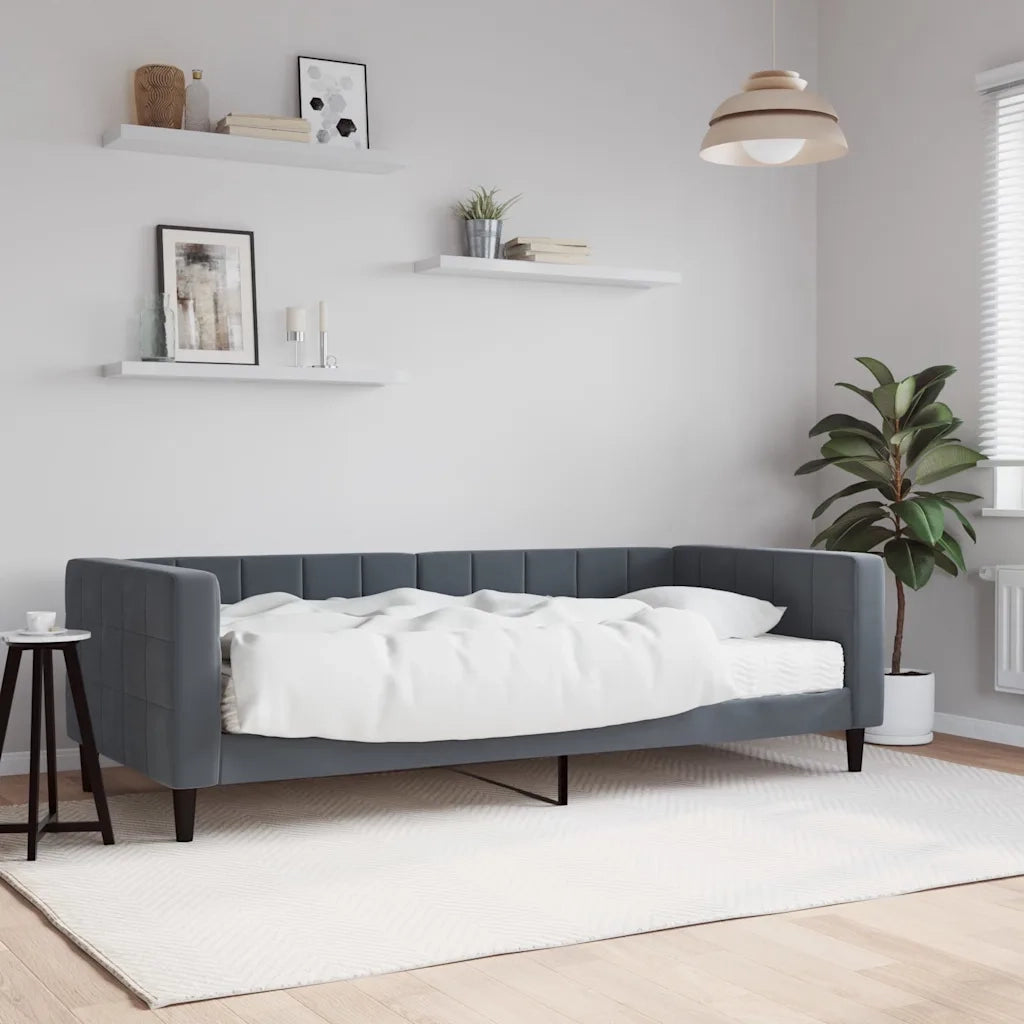 Divano letto | Sof¨¤ letto | Letto singolo con Materasso Grigio Scuro 90x190 cm in Velluto