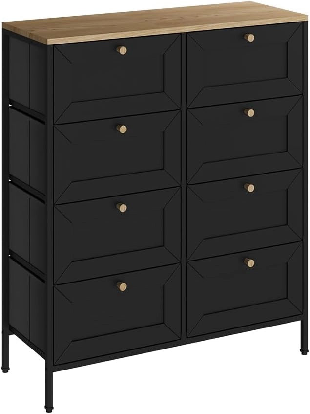 Cassettiera Belaro, Nero, 80 x 95 cm con 8 cassetti, per riporre abiti e oggetti di uso quotidiano