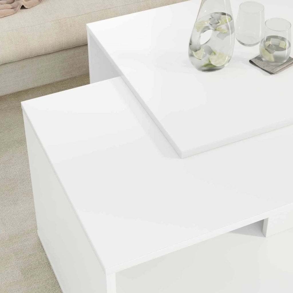 Set di 2 pz Tavolini da salotto | Tavolino da caff¨¨ | Tavolino da Soggiorno Bianco Legno multistrato