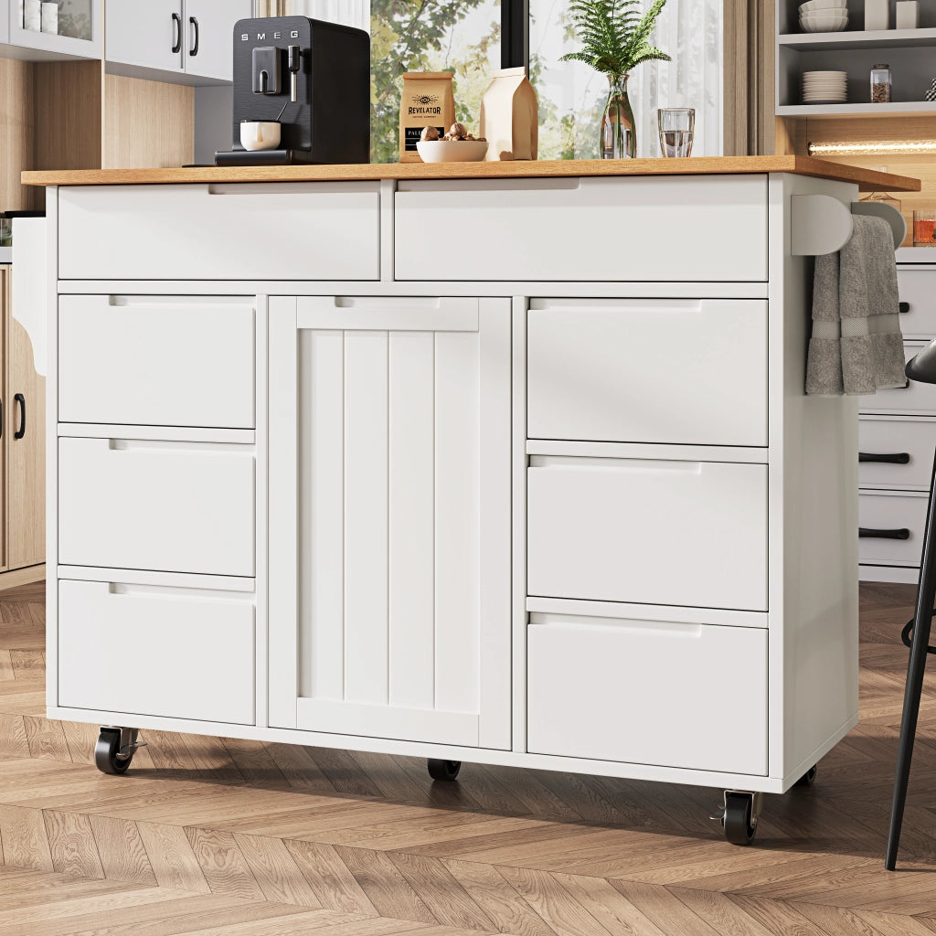 Carrello da cucina con 8 cassetti; armadietto; piano ribaltabile e ruote; MDF; 122 x 46 x 91;5 cm; bianco