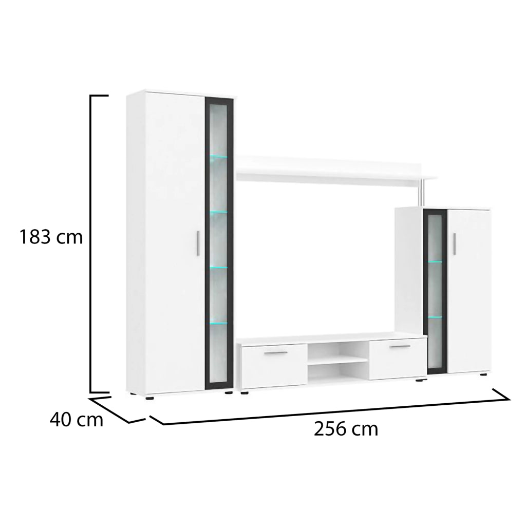 Mobile Soggiorno Linahasi, Parete Attrezzata Modulabile, Bianco