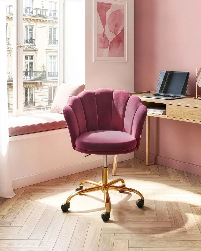 Sedia da ufficio in velluto di colore bordeaux con base girevole altezza regolabile elegante moderna
