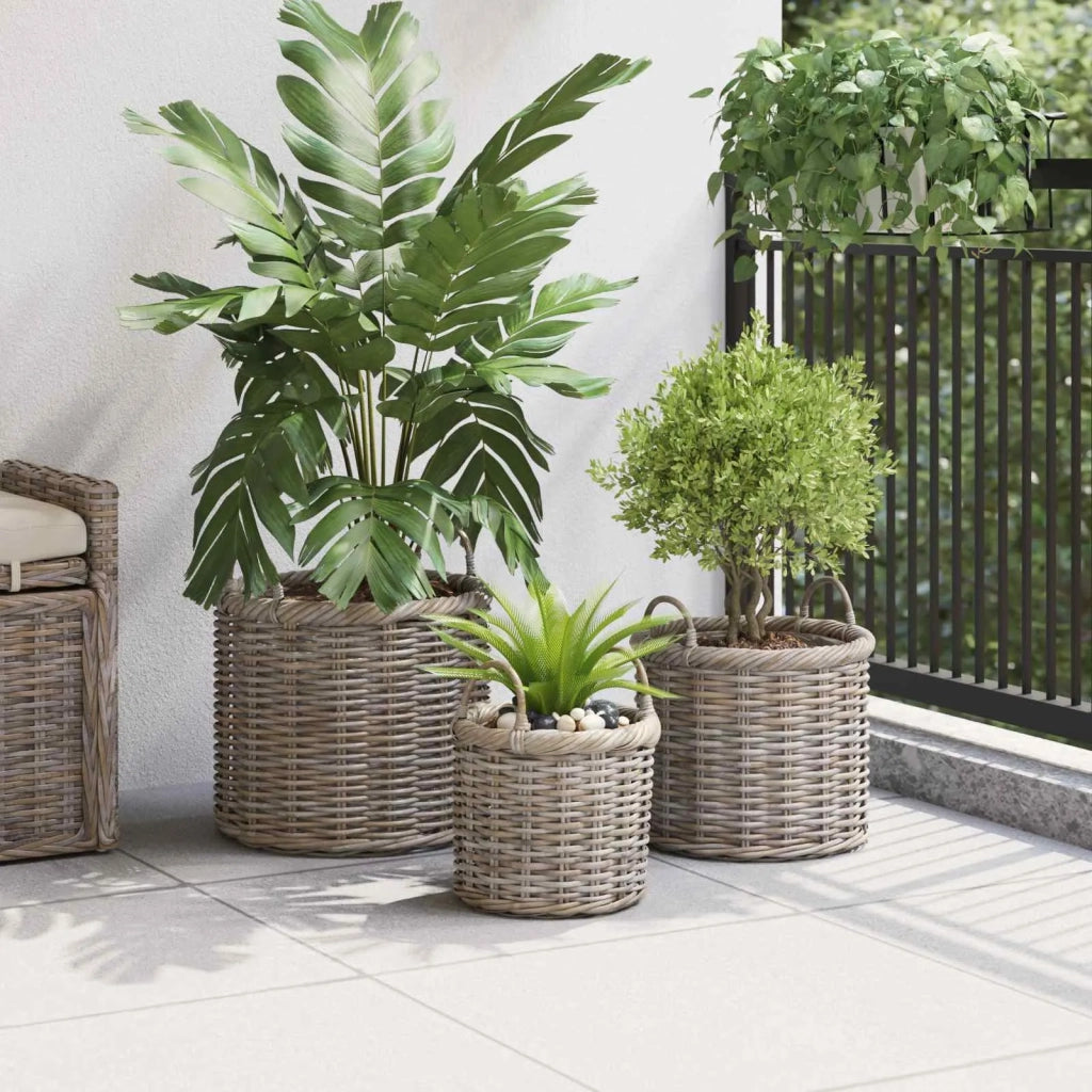 Cesto per Piante 3 pcs Grigio Kubu Rattan Kubu