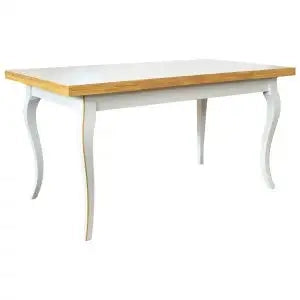 Tavolo provenzale allungabile in legno provenzale bianco filo ocra con basamento dritto