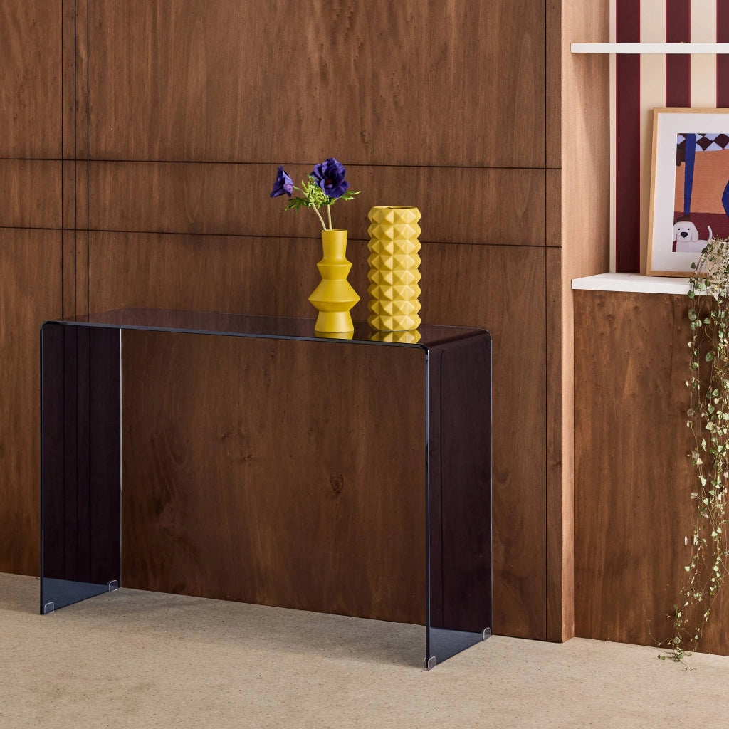 Console rettangolare in cristallo temperato, 110cm, blu grigio