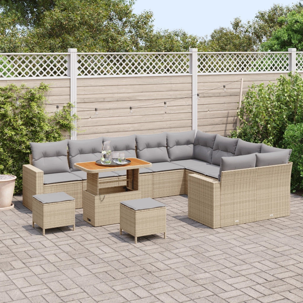 Set di divani da giardino  12 pezzi con cuscini beige in rattan poliestere