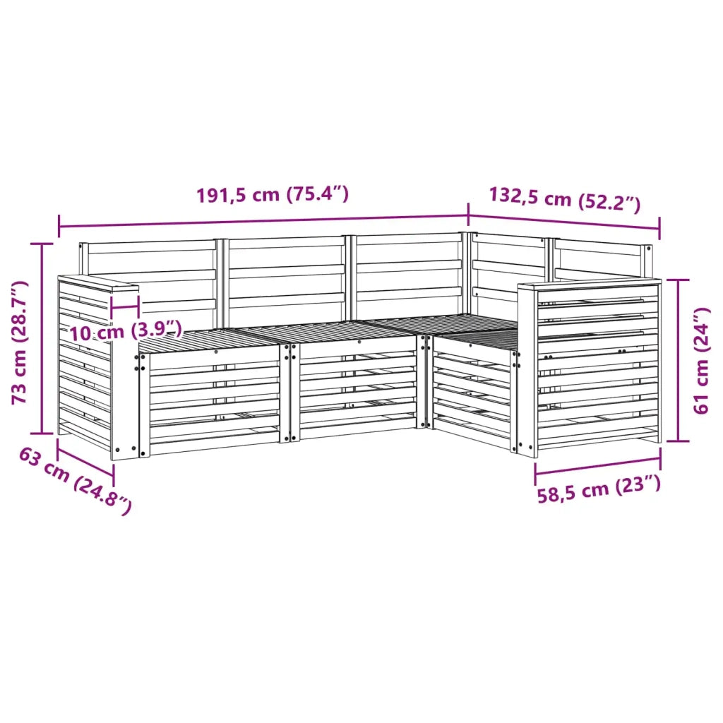 Set divani 4 pcs Naturale Legno di Acacia Massello