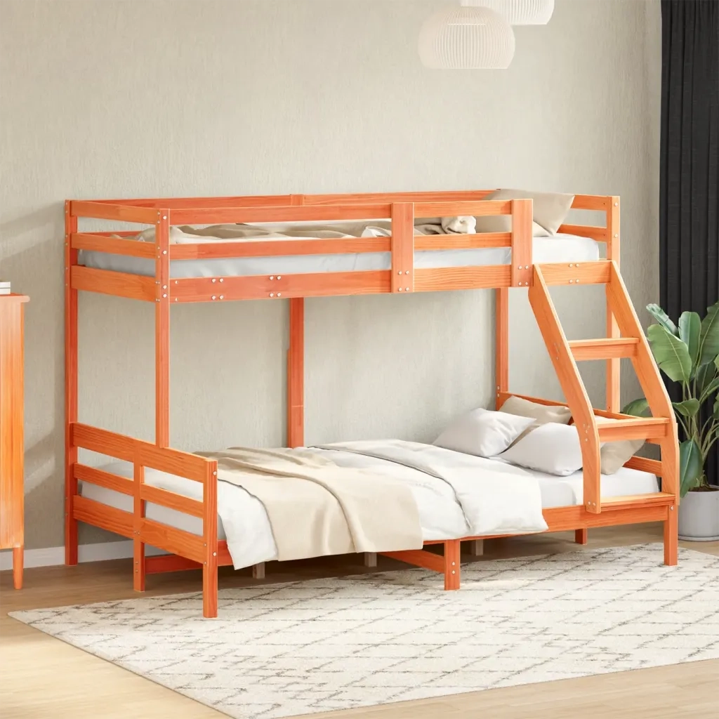 Letto da camera | Letto a Castello 80x200/120x200 cm Marrone Cera Massello Pino