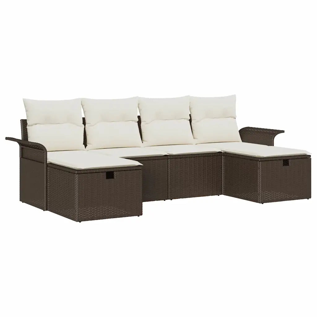 Set Divano da Giardino con cuscino 6 pcs Marrone Poly Rattan