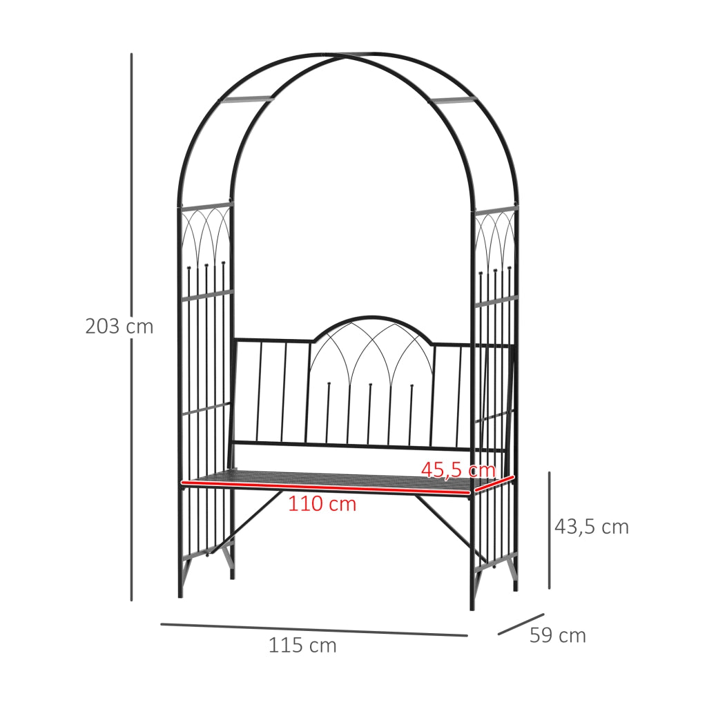 Arco da Giardino Metallico con Panchina ¨C zephmum ¨C Nero 115x59x203 cm