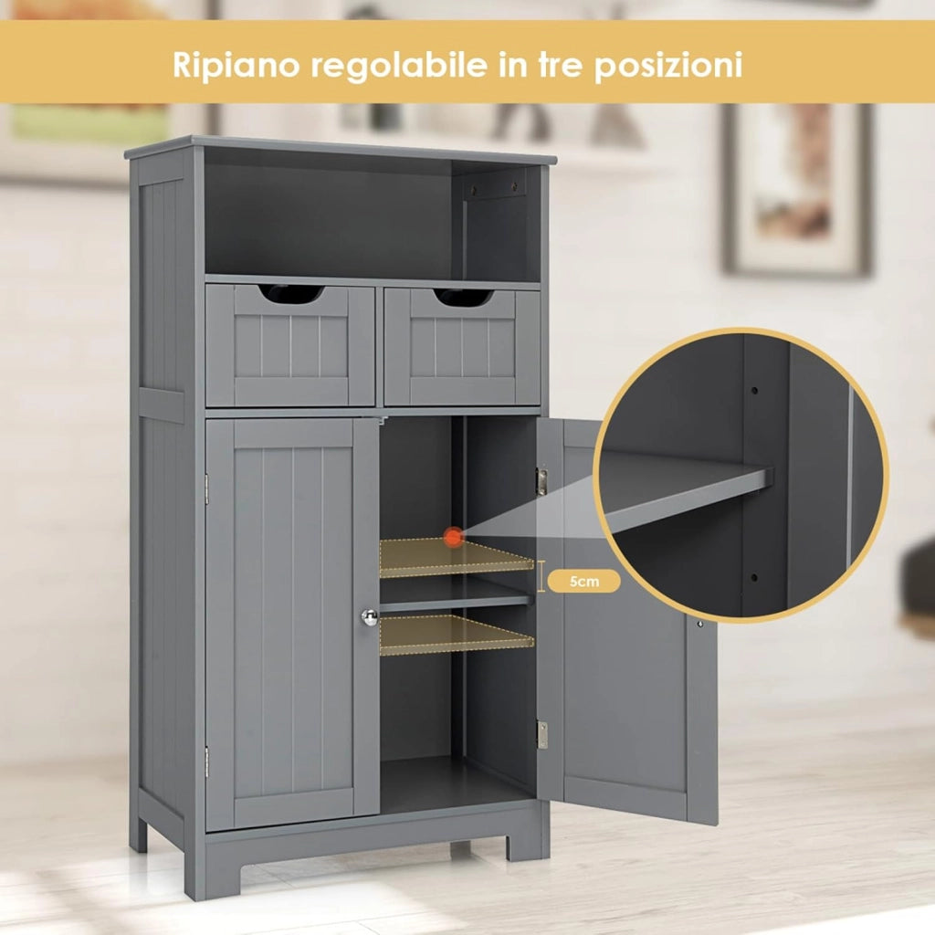 Armadietto Terra da Bagno Mobile Autoportante, Mobiletto Ufficcio Multiuso, con Cassetti e Ripiani, Ampio Spazio, Legno (Grigio)