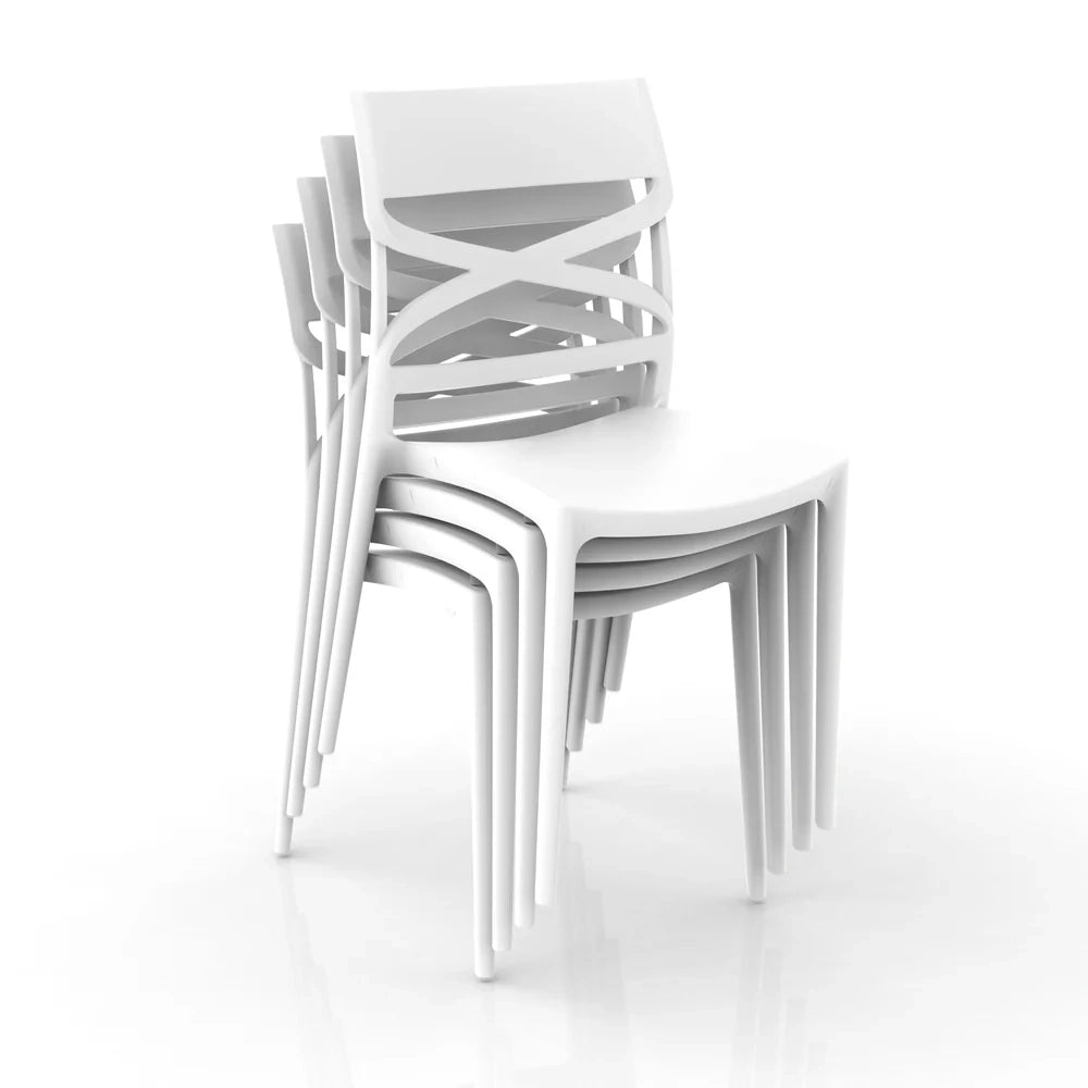Set 2 sedie in polipropilene FLOW, MADE IN ITALY, impilabile, resistente ai raggi UV, design moderno, ideale per sala da pranzo, cucina, sala d’attesa, bar, ristoranti o giardino colore Bianco