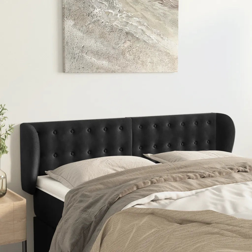 Testiera | Testata ad Orecchio Nera 147x23x78/88 cm in Velluto