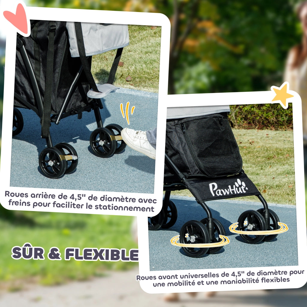 Passeggino per Cane ¨C Zephmum ¨C Grigio Chiaro Pieghevole Leggero 4 Ruote