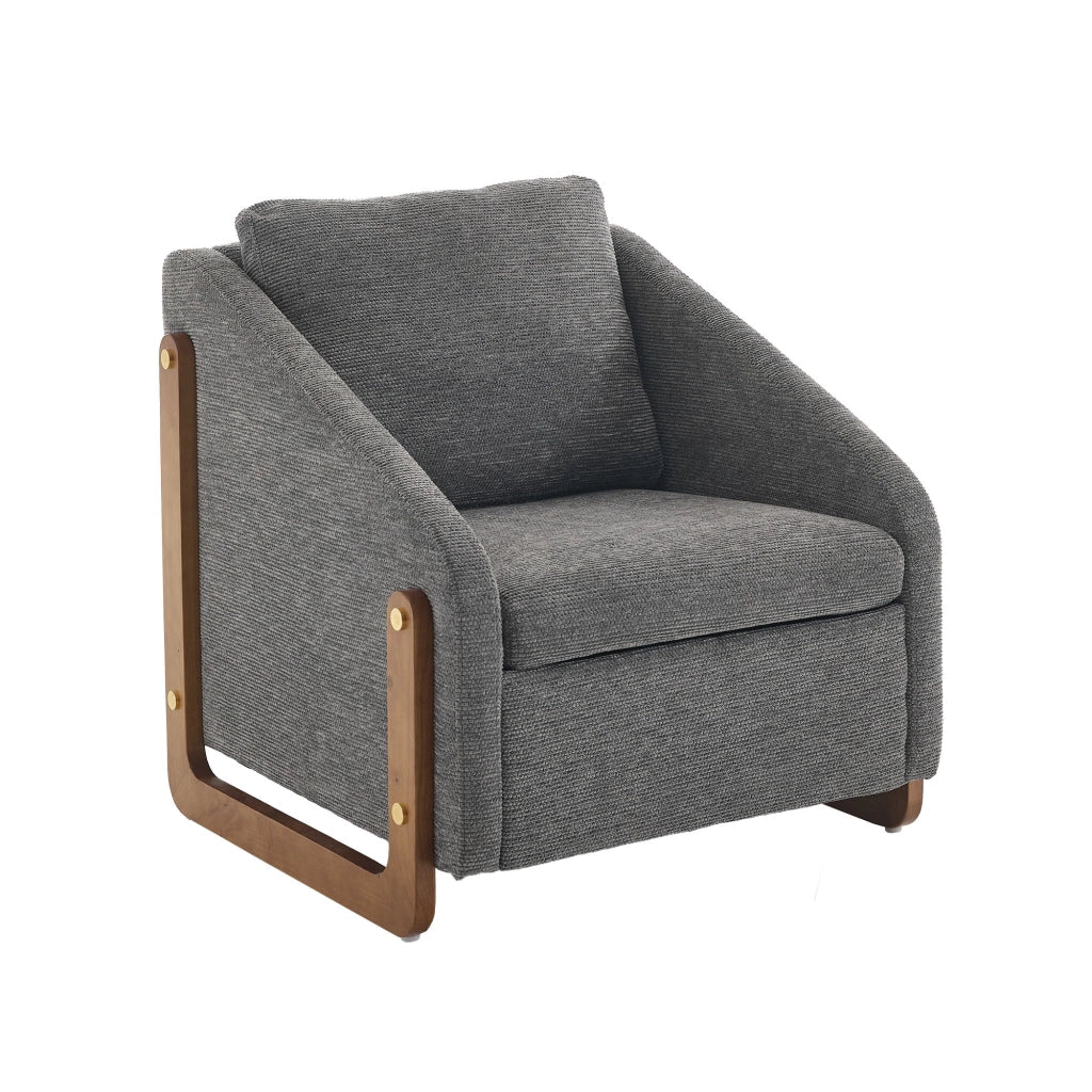 Poltrona Lounge con Braccioli e Cuscino ¨C MINIMAL ¨C Grigio, Tessuto Chenille, Gambe in Legno