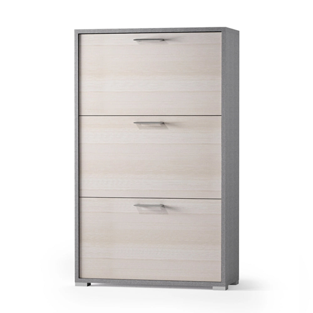 Scarpiera salvaspazio con tre ante a ribalta in legno larice /  tessuto H 112 cm