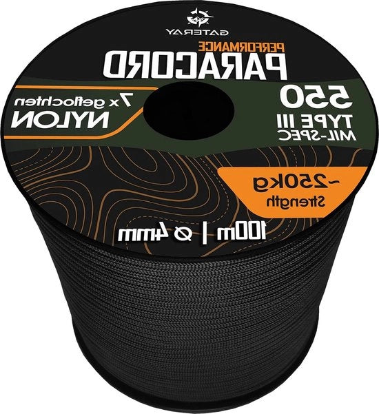 Paracord di alta prestazione 100 m - 4 mm - corda in nylon - resistente alle intemperie - multifunzionale - per camping e outdoor - per la sopravvivenza - nero - 100 m - codice prodotto 550
