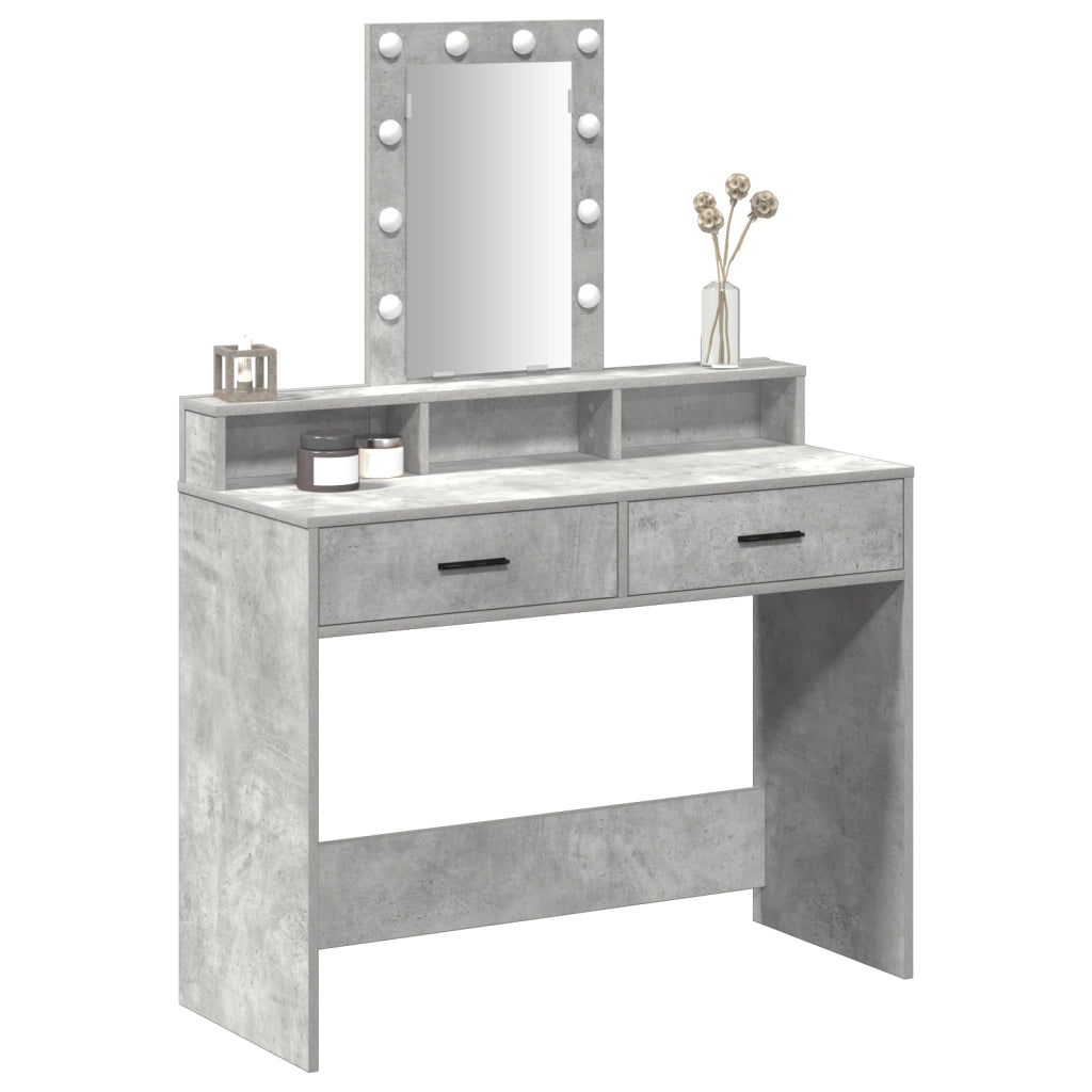 Tavolo da Toeletta con Luci LED Grigio Cemento 100x41x140 cm