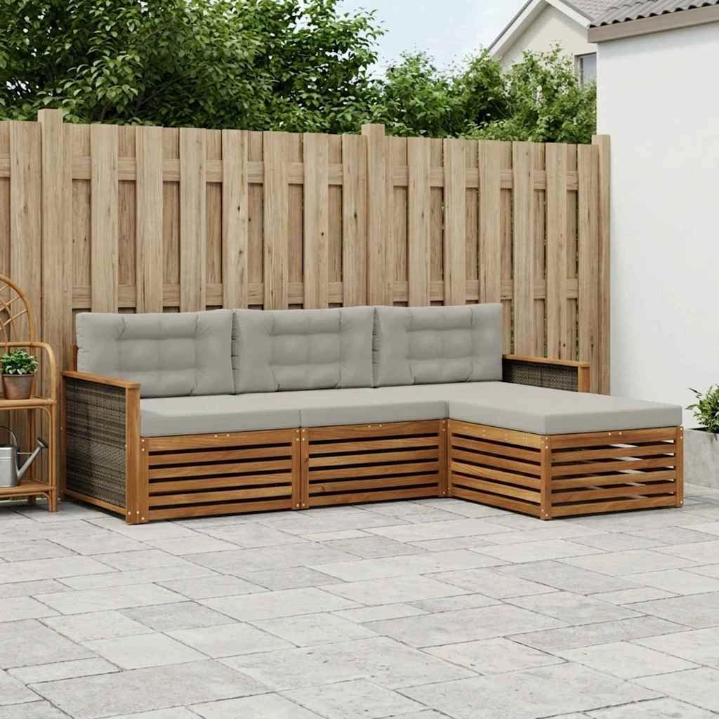 Set di divani da esterno 4 pz Naturale e Grigio Chiaro 3383199