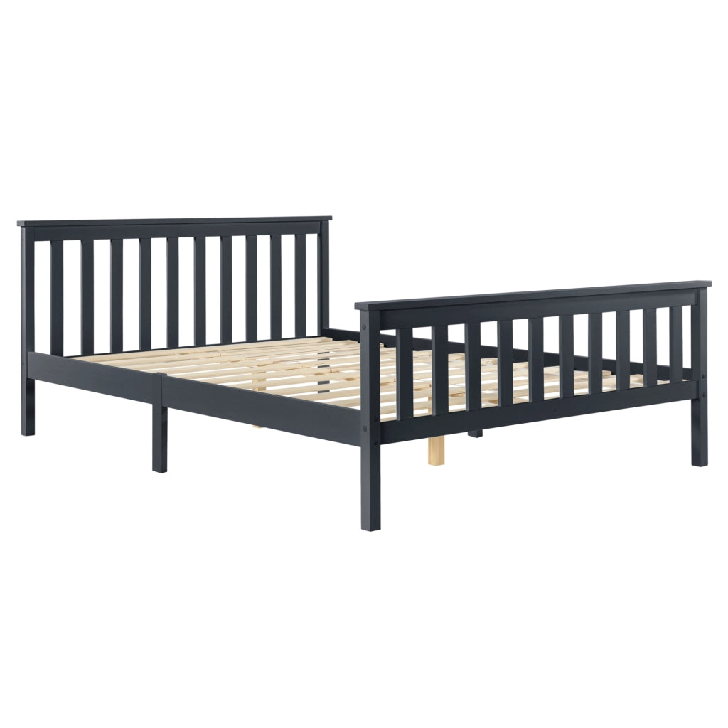 Struttura Letto Matrimoniale Breda 160 x 200 cm Letto in Legno di Pino con Testiera e Pediera - Grigio Scuro [en.casa]
