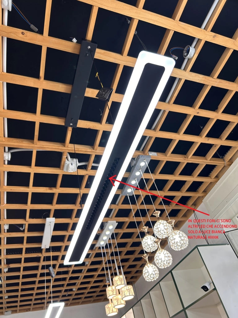LAMPADARIO MODERNO A SOSPENSIONE NERO LUCI A LED DIMMERABILE TIMER CAMBIA 3 COLORI CON TELECOMANDO
