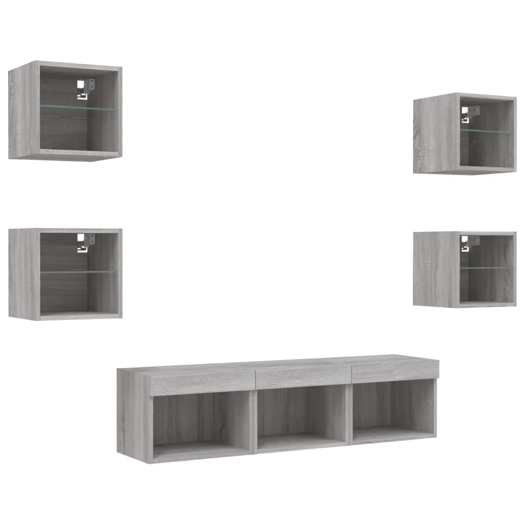 Mobili TV a Muro con LED 7pz Grigio Sonoma Legno Multistrato 3216588