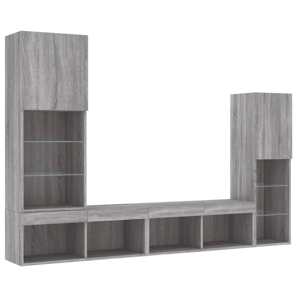 Mobili TV a Muro con LED 4pz Grigio Sonoma in Legno Multistrato 3216659