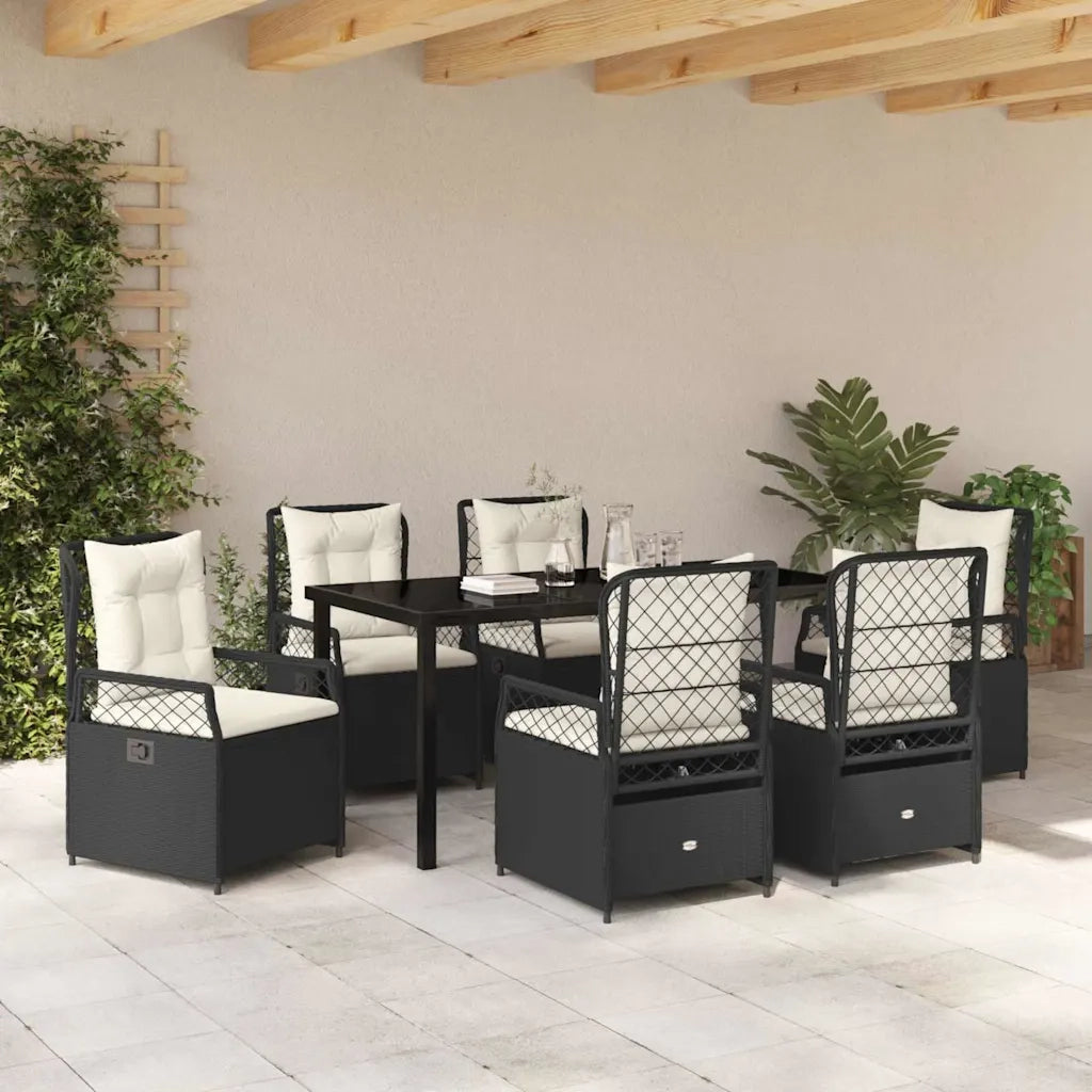 Set da Pranzo per Giardino 7 pcs Nero polyrattan 3380985