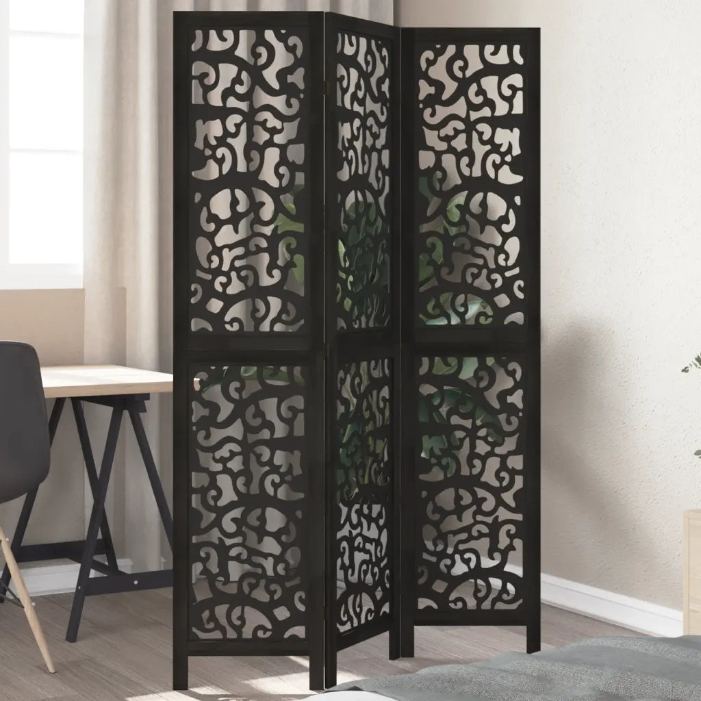 vidaXL Divisorio Ambienti 3 Pannelli Nero Legno Massello di Paulownia