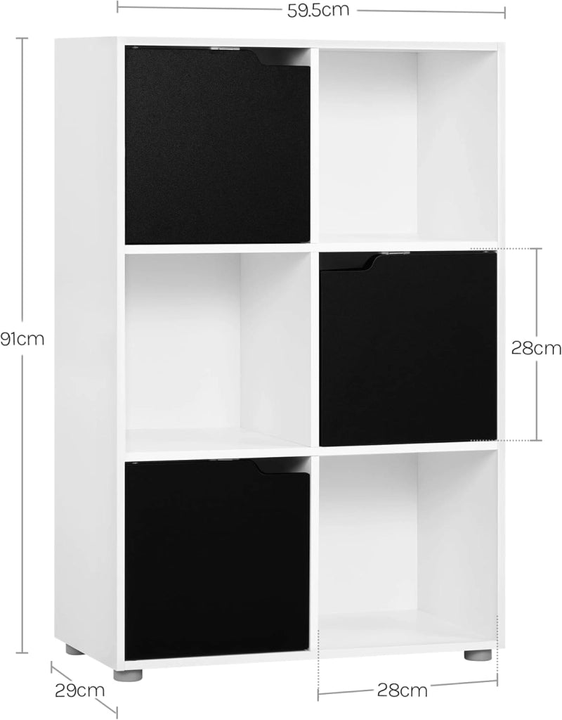 Libreria Armadio a 6 Cubi con Ante Mensola di Legno Portadocumenti Scaffale per Casa e Ufficio Porta Libri CD, Bianco+ Nero, SK001wsz