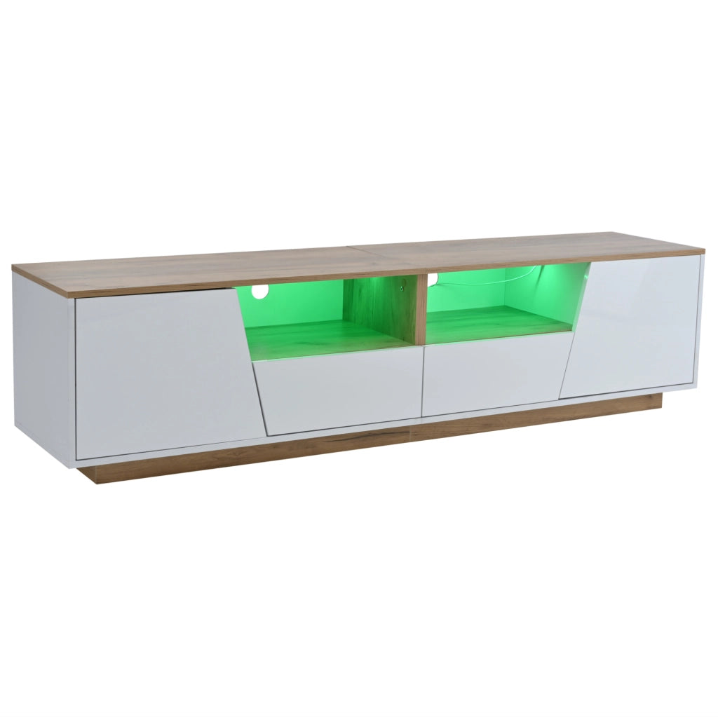 TV stand 180x40x46 cm con 2 cassetti; 2 armadi e LED; bianco e effetto legno