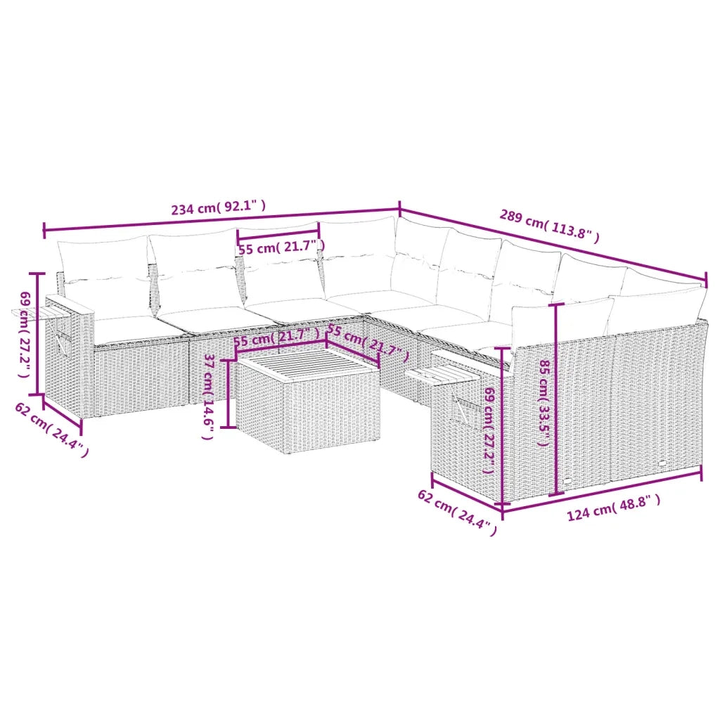 Set Divano da Giardino 9 pz con Cuscini Beige in Polyrattan 3259070