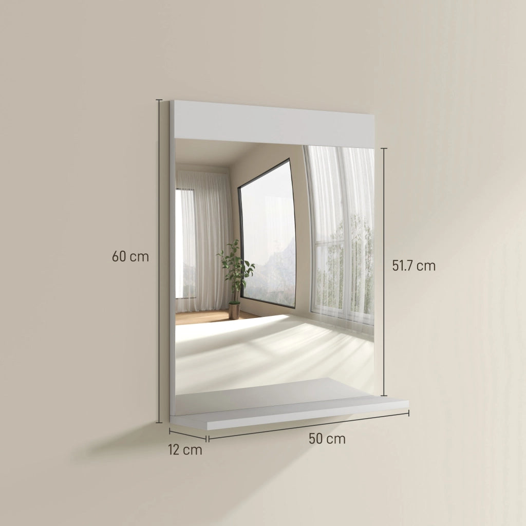 Specchio da Bagno da Parete con Mensola 50x12x60 cm Bianca