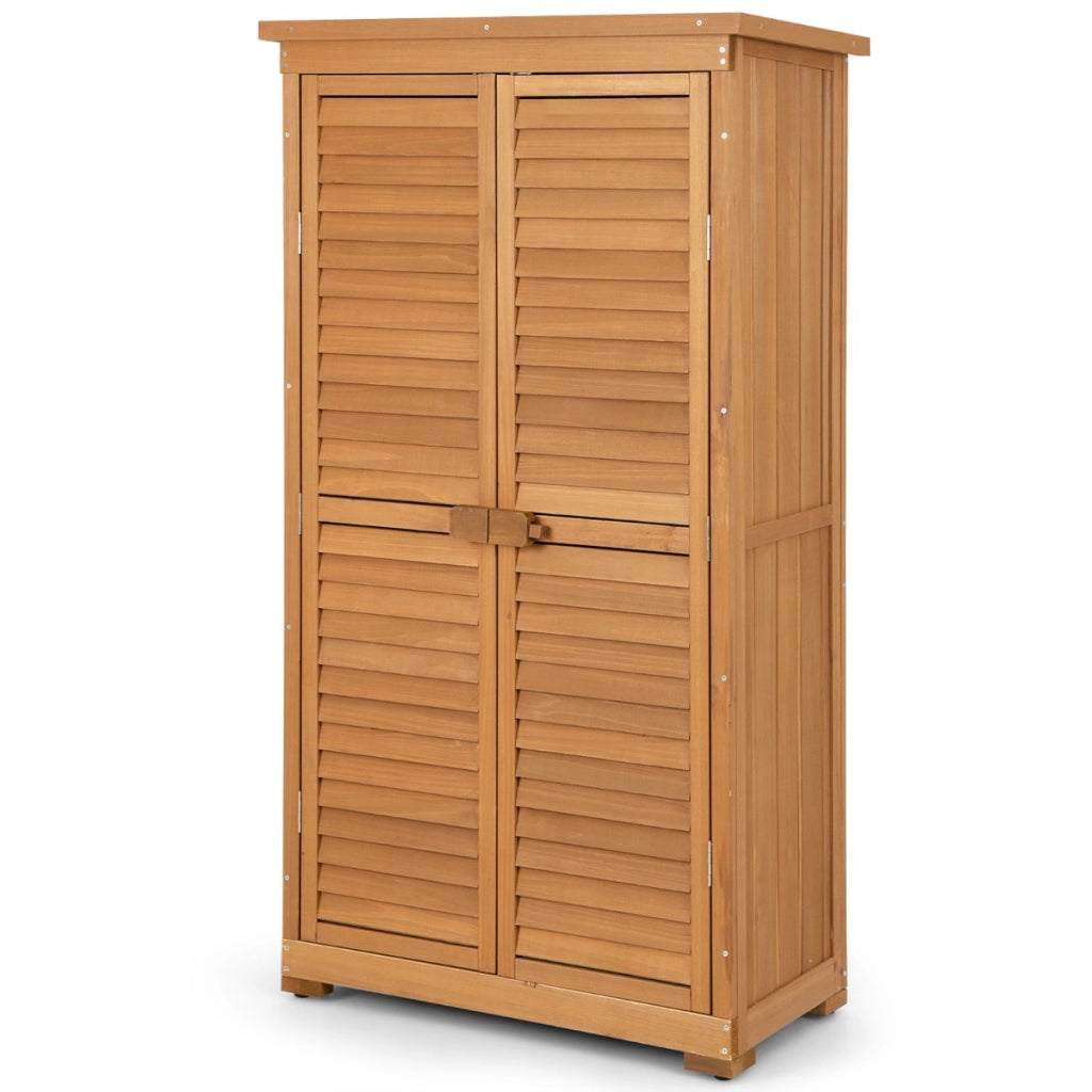 Armadio da giardino per attrezzi con 3 ripiani rimovibili, Ripostiglio da esterno in legno 87x47x160cm Naturale-Casette da giardino