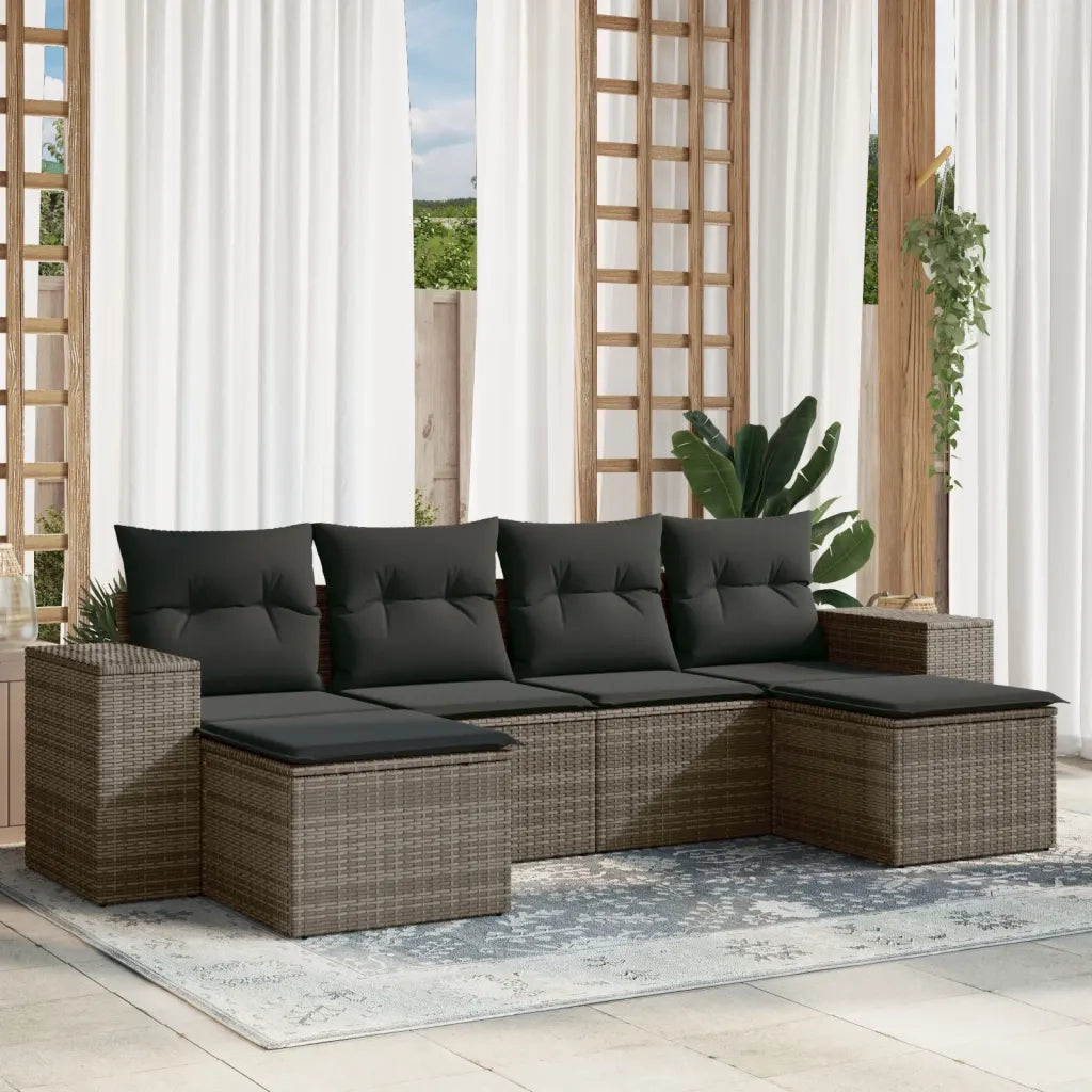 Set Divano da Giardino 6 pz con Cuscini Grigio in Polyrattancod mxl 114345