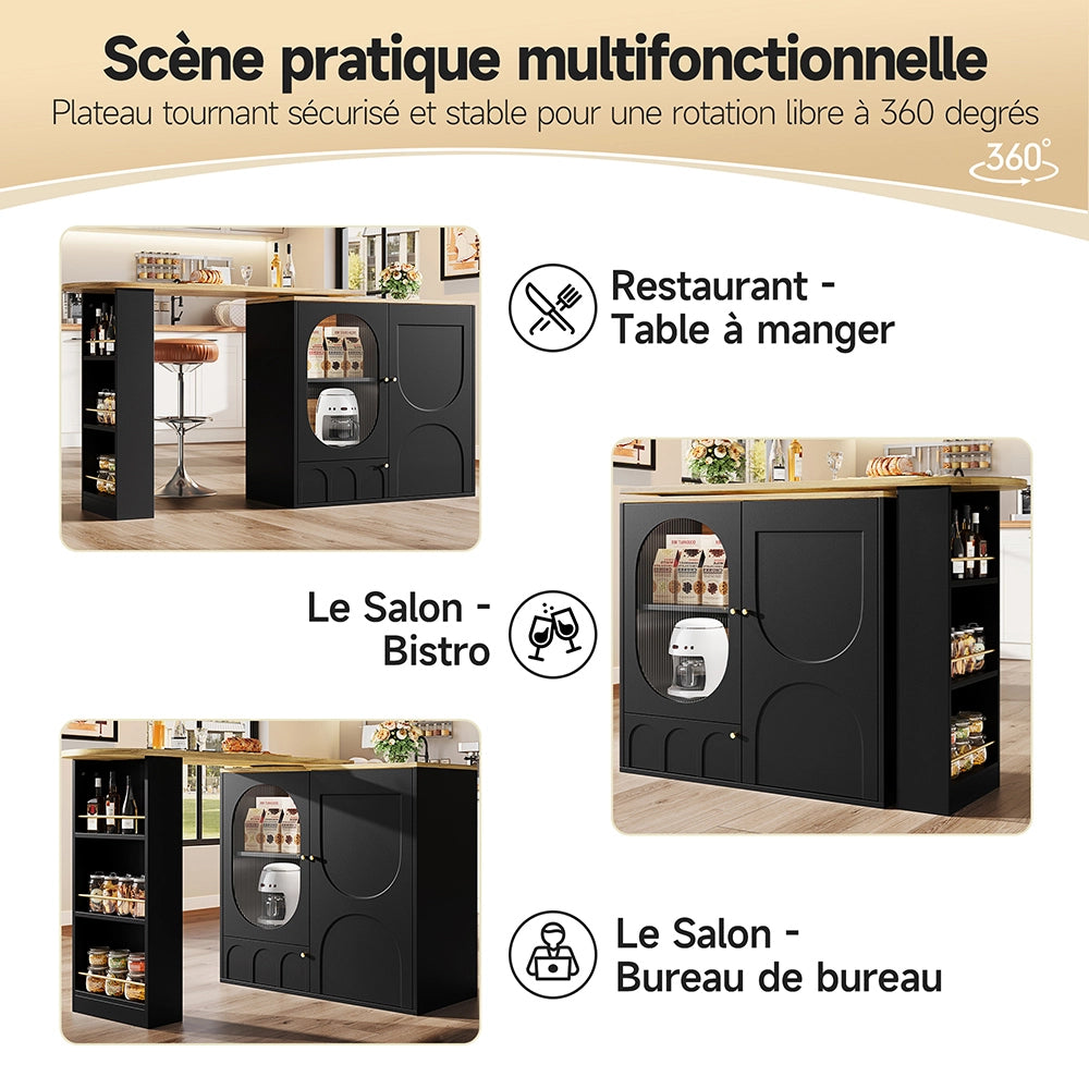 Tavolo Bar Girevole - Xylo - 138??39??102 cm - 3 Porte Bianco/Nero