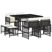 Set da Pranzo da Giardino 9 pz | Set Salotto da Giardino con Cuscini Nero in Polyrattan