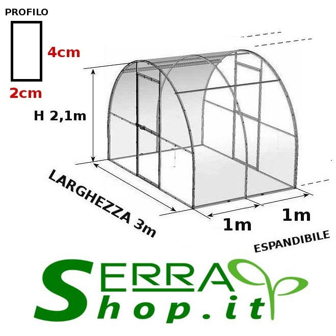 Serra Volcan Plus 3x6m con copertura policarbonato alveolare 4mm